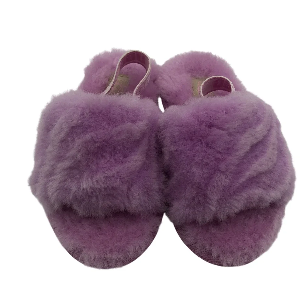 UGG Kids Girls Fluff Yeah Slide Purple Fluffy Slingback Sandals Size 10 ~17cm